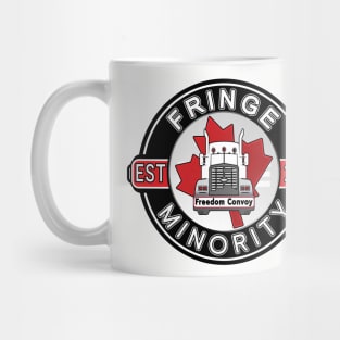 SMALL FRINGE MINORITY EST 22 - MANDATES MUST GO - FREEDOM CONVOY 2022 BLACK ROUND WHITE LETTERS Mug